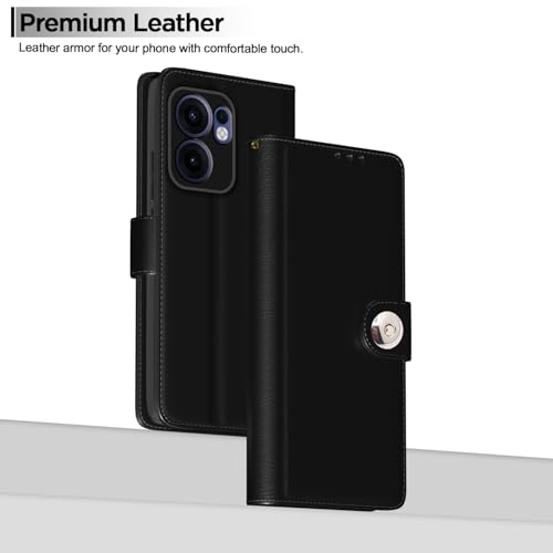 Image of Pikkme Flip Cover Leather Finish | Inside TPU with Card Pockets | Wallet Stand and Shock Proof | Complete Protection Button Flip Case for Oppo Reno 13F 5G(Black)