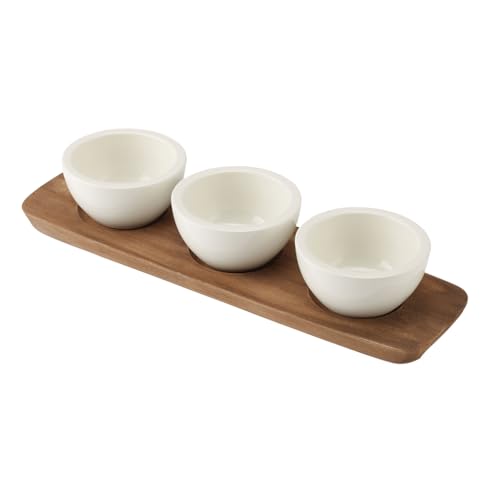 Villeroy & Boch Artesano Original Ensemble De Coupelles Pour Sauce, 4 Pièces, Porcelaine Premium/Bois, Blanc