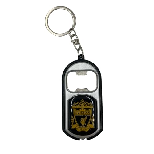 Liverpool FC Official 3-in-1 Keyring with Torch and Bottle Opener, Black and Gold Club Crest Design, Battery Powered, 7cm x 3cm