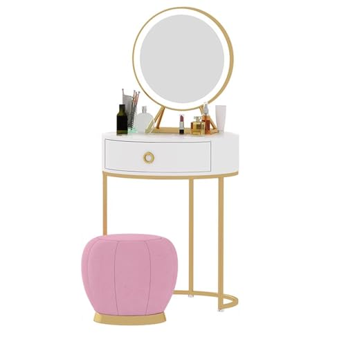 Escritorio de maquillaje blanco con espejo y luces, amplio juego de tocador con cajones y silla, ideal para dormitorio y vestidor, elegante solución de almacenamiento