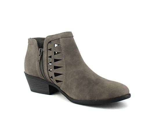 Image of Soda CHANCE Womens Perforated Cut Out Stacked Block Heel Ankle Booties (Wide Fit Available)