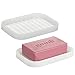 mDesign Small Silicone Kitchen Sink Soap Dish Tray Holder for Kitchen Countertop, Bathroom Pedestal - Stores Soap, Sponges, Scrubbers - 2 Pack - Clear