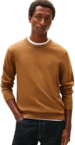 Tommy Hilfiger Pull à col Rond en Coton SSNL Essential MW0MW399999 pour Homme, Marron, Taille M, Marron (Highland Kaki), M
