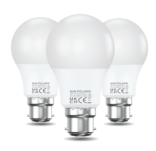 Bayonet Led Light Bulb - 7 Watt Cool White 4000k Natural Bright, 50W Equivalent B22 Lightbulb, 600 Lumens Ultra Efficient Lightbulbs, BC Non Dimmable GLS Energy Saving Bulbs Pack of 3