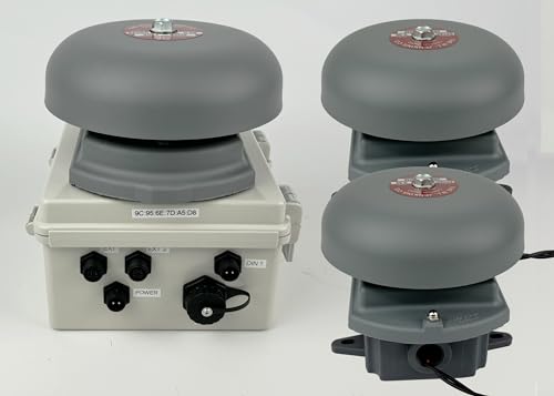 Netbell-KL-E2M Web-Based Automatic All-in-One Extra Loud School Factory Warehouse Break Bell System Programmable Bell Timer Controller w/Two External Bells (3 Bells System)