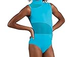 Balera Leotard Girls One Piece for Dance Asymmetrical Power Mesh with Keyhole Turquoise