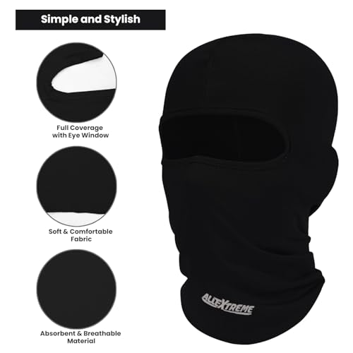 Image of Allextreme Full Face Mask for Riders Anti-Pollution UV Sun Protection Pin Mesh Balaclava Neck Cover Bandana Helmet Liner for Men & Women Biker Hiking Cycling Protective Bike Riding Gear (Black)