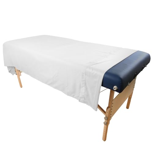 10 Pack Body Linen Massage Table Polyester-Cotton Flat Sheet - 55% Polyester, 45% Cotton - Sized for Full Client Coverage in Professional Use 58 x 94 inches -White