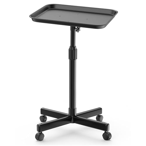 VERYTOP Back-Saving Salon Tray on Wheels Adjustable Height (25-36inch) Rolling Cart for Hair Stylists Tattoo Artists Lash TechsSpa Clinic Home Salon Trolley (36inch-Black 12.316inch)