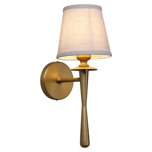 PERMO Vintage Wall Sconce Antique Gold Sconces with Linen Cloth Lampshade Hardwired Wall Light Fixture for Bedroom Living Room Hallway Foyer by PERMO - Used condition - US$20.23
