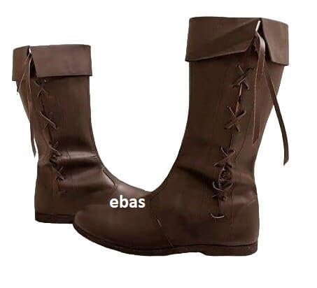 Handmade Leather Lace-Up Boots, Long Brown, Medieval Renaissance Costume, for LARP and Fairs (US 8)