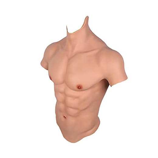 WXYQ Falsk muskeldräkt halv kropp hög krage realistisk bröst för cosplay transgender crossdresser makeup halloween rekvisita manlig shaper starkare,Ivory white,L