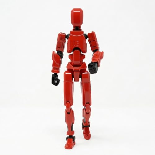 Image of VAALI Dummy 13 Action Figure Fully Assembled T13 Articulated Robot Toy with 12 Accessories (Swords Guns Extra Hands) 3D Printed Poseable Desktop Figure for Stop Motion Artists Gamers 5.4 inch (Red)