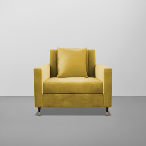 Image of Casaliving Garcia 1 Seater Sofa Set for Living Room (Yellow Colour) Premium Fabric Sofa