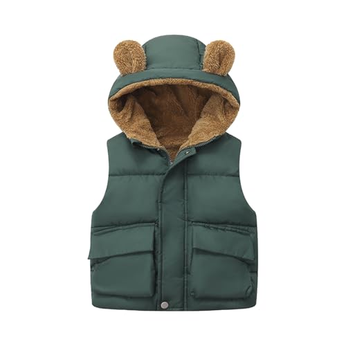 EnJoCho Toddler Boys Girls Hooded Puffer Vest Padded Warm Winter Jacket Sleeveless Bear Ears Zipper (Green, 2-3 Years)