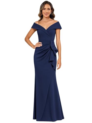 TORYEMY Satin Mother of The Bride Dresses for Women Long Off The Shoulder Mermaid Ruched Formal Evening Dress