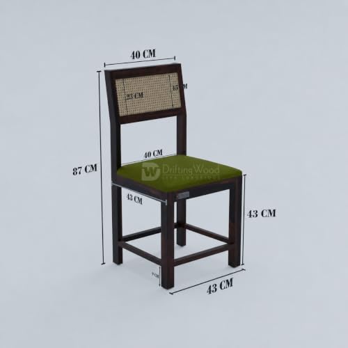 Image of DRIFTINGWOOD Amber Solid Sheesham Wood 6 Seater Dining Table Set with Rattan Back Chairs | Green Velvet Cushioned Seating for Home & Dining Room (Walnut Finish, DIY)
