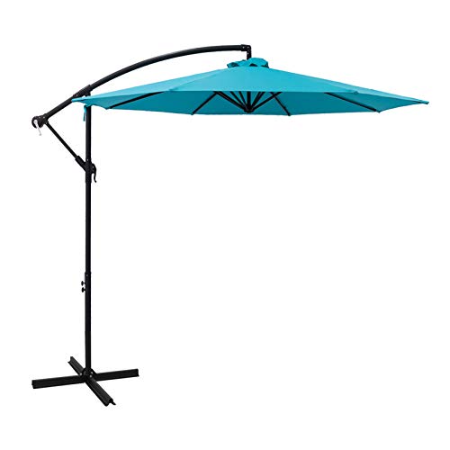 FLAME&SHADE 10 ft Outdoor Adjustable Cantilever Hanging Offset Patio Umbrella with Stand, Aqua Blue