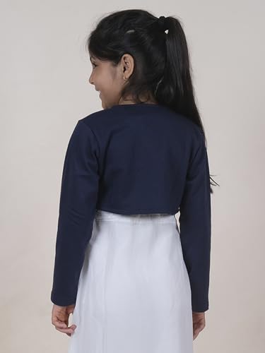 Image of KiddoPanti Girls Fleece Crop Length Shrug | Cotton Poly Fleece Fabric |Sequin Patch on Chest | Front Open Pearl Button Closure | Crop Length, Full Sleeve | Lightweigth & Breathable Girls Shrug