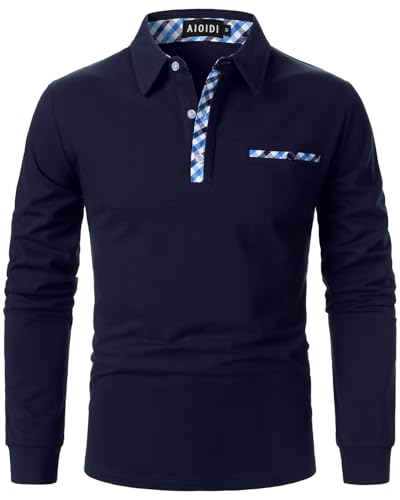 Polo manches longues casual en coton de qualité supérieure avec col boutonné
