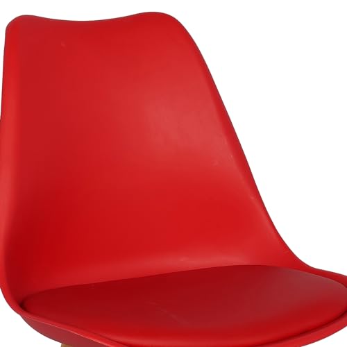 Image of Creative Modern Plastic Padded Solid Wood Legs Soft Fabric Seat Dining Chair for Cafeteria, Side, Restaurant, Bar Chair in Black & Red Fabric Color, Standard (Pack of 1) (Red)