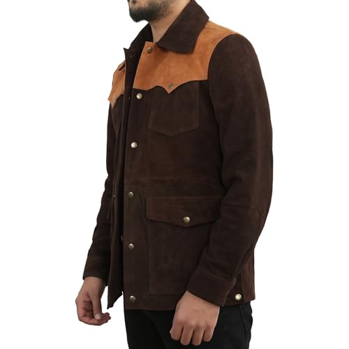 Men's Leather Suede Jacket | Genuine Suede Leather Trucker Jacket Shirt Collar Mens Western Jacket4