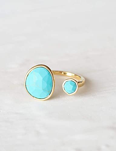 Mjlulu Bold 14K Gold-Plated Statement Ring With Eye-Catching Simulated Blue Turquoise - Hypoallergenic & Lightweight thumb #1