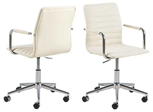 Marca Amazon - Movian - Silla de escritorio de poliuretano blanco imitación de cuero con base cromada, reposabrazos y...