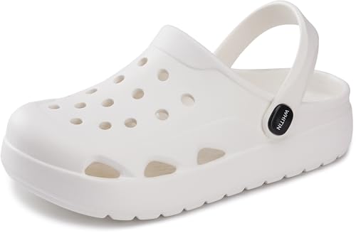 WHITIN Arch Support Garden Shoes for Women with Strap Summer Breathable Nurse Work Slip On Slides Cushioned Clogs Washable Size 6 Female Outdoor Beach Pool Sandals White 37.5