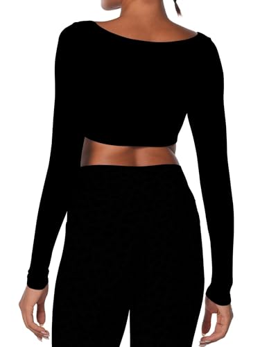 Sunzel Long Sleeve Workout Tops for Women Breathable Square Neck Crop Top with Built in Bra Cropped Yoga Shirt for Lounge Gym3