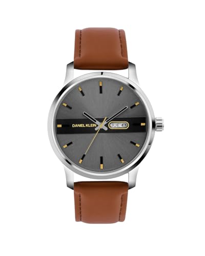 Image of Daniel Klein Tan Brown Leather Strap Day Dated Men's Analog Watch - Dk.1.14024-1