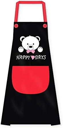 Sugar Treasure Cartoon Bear Waterproof and Oil-Resistant H-typed Adult Kitchen Apron for Women Men Chef(Black)