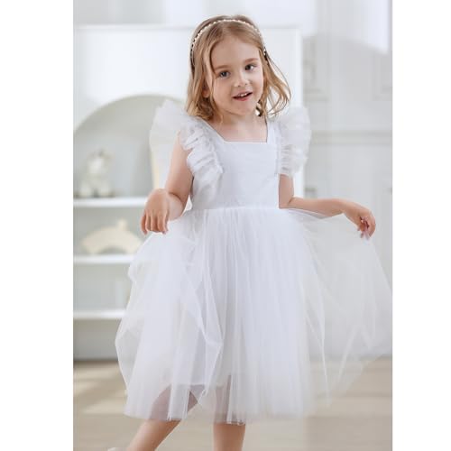 Image of Tutu.kk Toddler Girls Vintage Party Dress Ruffled Sleeve A-Line Tulle Flower Girl Dresses for Wedding,Birthday