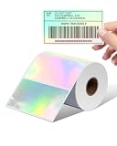 Memoking Thermal Labels, 4" * 2" Holographic Silver Self-Adhesive Sticker Label, Square Direct Thermal Label for Thanks Card, Logo, Name, Price, Address, QR Code, 500 Labels