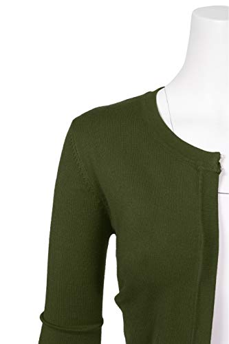 Women's 3/4 Sleeve Classic Open Front Bolero Cardigan Sweater With Hook And Eye L Olive #TOP4