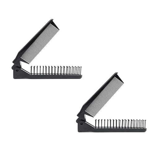 Image of GITGRNTH 4-Piece Black Hair Brush and Comb Set - Detangling Paddle Brush, Round Brush, Fine & Wide Tooth Combs - Styling Kit for All Hair Types, Women, Men & Kids (Foldable Comb 2)