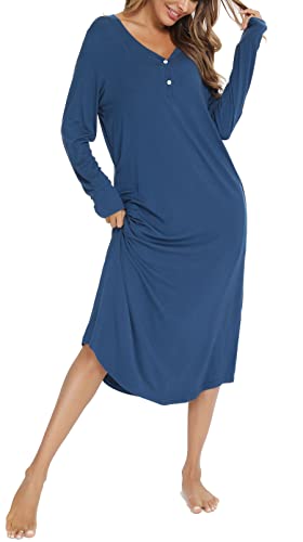 Chemise De Nuit Allaitement Maternité - Coton Élasthanne | Manches Longues Boutonnée | Vlazom | Confort Grossesse