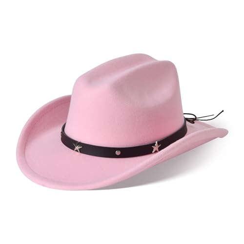 Image of Willheoy Kids Cowboy Hat for Girls Boys Western Cowgirl Hat with Buckle Belt Unisex Wide Brim Fedora Hat Dress Up Costume