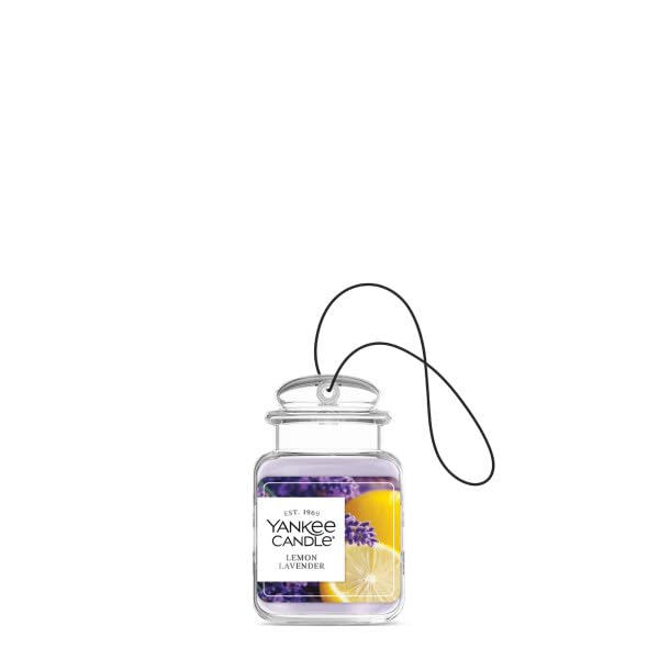 Image of Yankee Candle Classic Paper Car Jar Air Freshener, Hanging Car Freshener, Long Lasting Car Fragrance, Lemon Lavender (Pack of 3)