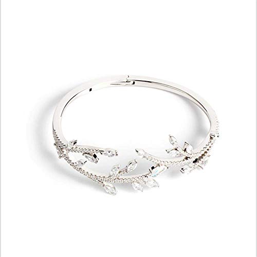 Preisvergleich Produktbild ChenHui Eingelegtes Damen Armband mit Diamantblatt Öffnung aus 925er Silber Personalisierte Silber Dekoration
