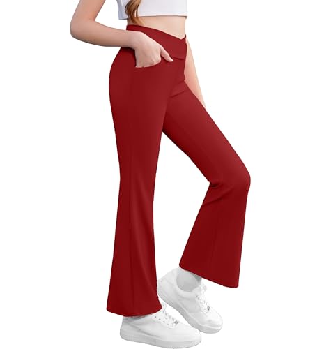 Image of Zaclotre Girls Flare Leggings High Waisted Yoga Pants with Pockets 5-16 Y
