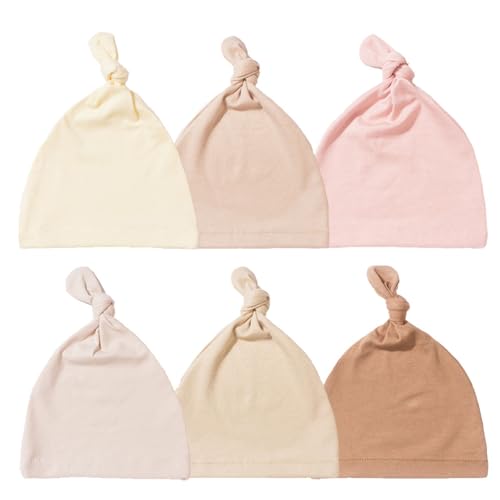 Set of 6pcs Baby Hat Newborns Headwear Soft & Breathable Knotted Hat Ear Head Protections Fetal Caps for Spring Fall Multicolor