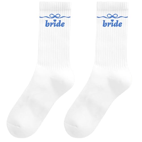 Bride to Be Socks White Blue Stocking for Bridal Shower Gift, Something Blue Cotton Socks for Bachelorette Decorations Wedding Engagement Accessories