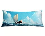 Seitenschläferkissen Bezug Blau Kissenbezug 40 x 145 Schwangerschaftskissen Segelboot, Samt Weich Seitenschläferkissen Body Pillow, für Deko Wohnzimmer Sofa Kopfkissenbezug, Geschenke für Frau R-8771