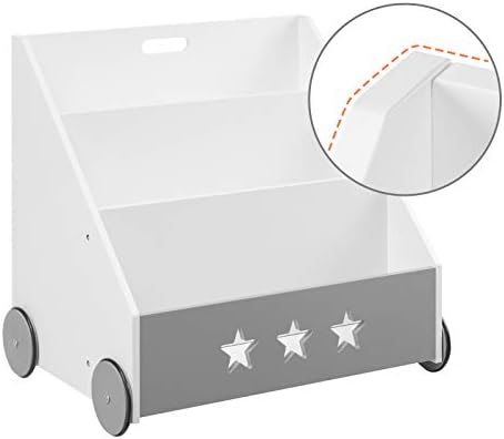 WOLTU Children's Bookcase with Wheels, 3 Tier Kids Storage Bookshelf Wooden Toy Organizer, Multipurpose Storage Display Rack for Children's Room, White and Grey, KR003-UK