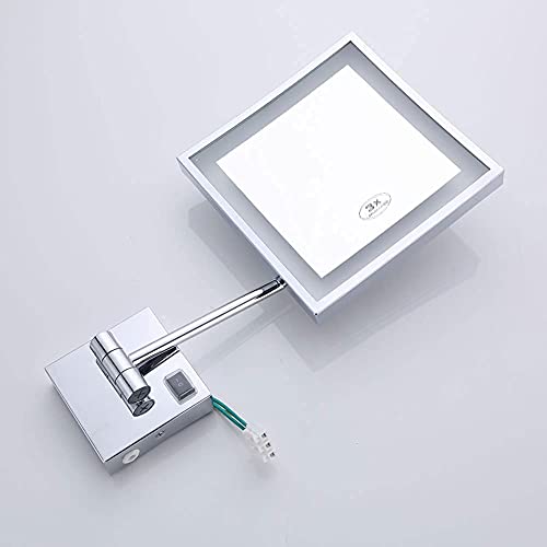 Miroir de rasage de maquillage LED extensible miroir mural carré