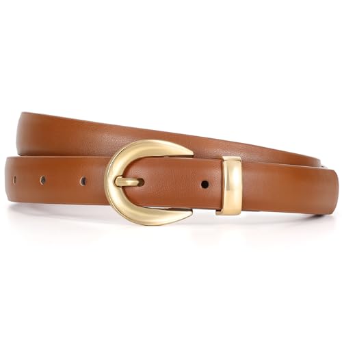 XZQTIVE Women Skinny Leather Belts for Jeans Dress Pants Fashion Ladies Thin Black Waist Belt with Gold Buckle