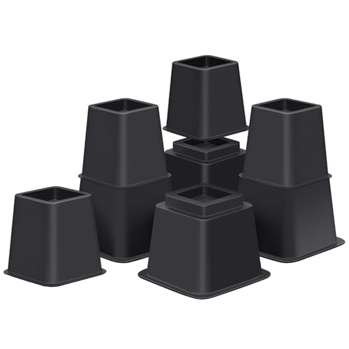 ANNKUT Bed Risers 8 Inch Heavy Duty, Lifts 3, 5 or 8 Inch, 4 Pack Black