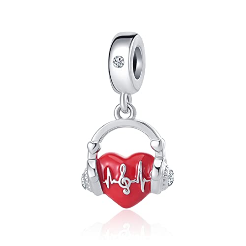 Image of Red Music Note Charm for Pandora Bracelets Heart Headset Dangle Bead for Friend Daughter Sister