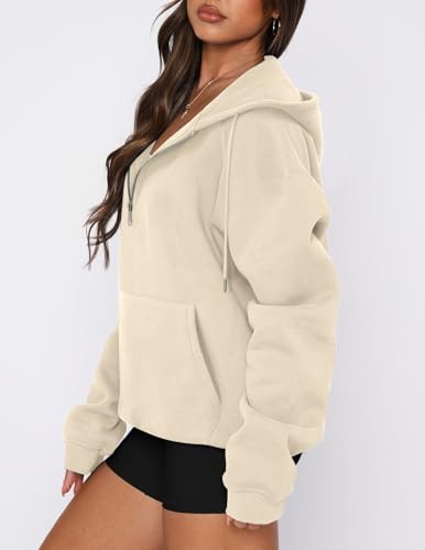 onlypuff Women Half Zipper Pullover Sweatshirt Long Sleeve Hoodies Kangaroo Pocket Fleece Basic Sweater
